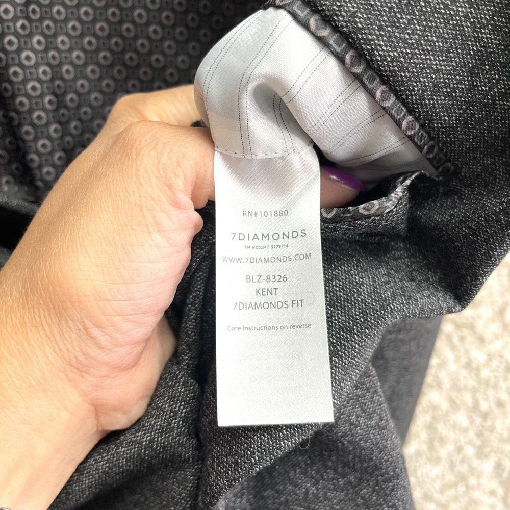 7 Diamonds Blazer Men's Medium Kent‎ Charcoal Gray 2-Button Stretch Suit Jacket
